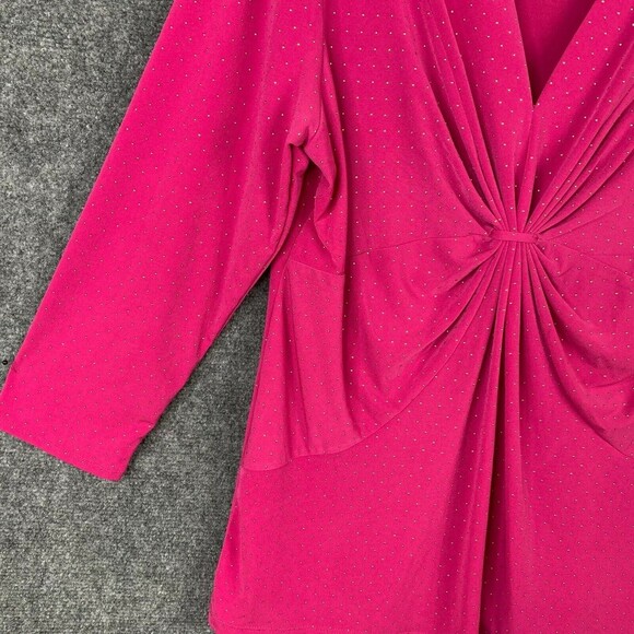 Chaus Drape Front Top NWT Women L Pink 3/4 Sleeve Tiny Gold Dots - Picture 6 of 11